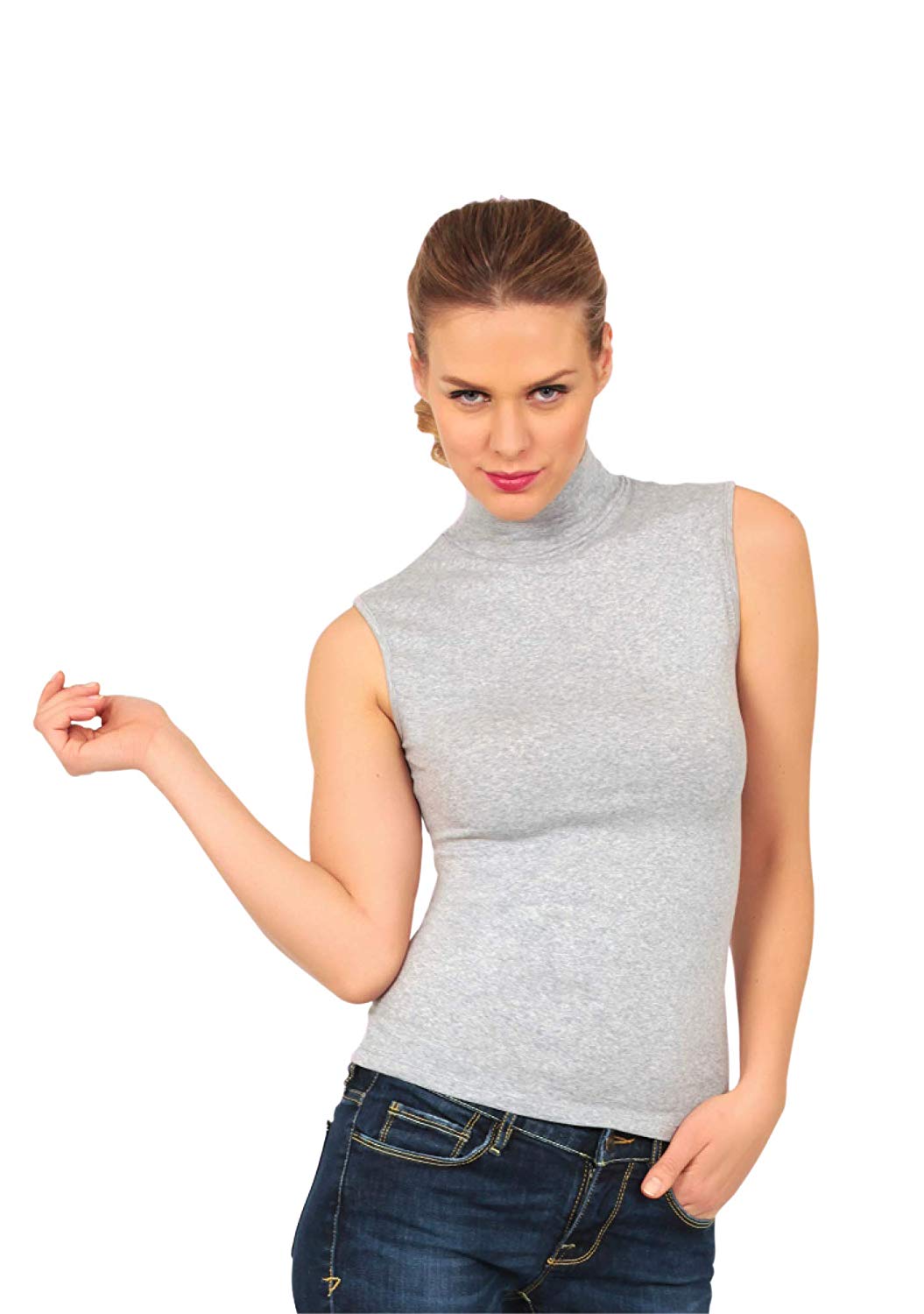BASIC COTTON Free Spirit Premium Quality Cotton Women's Turtleneck Sleeveless Top