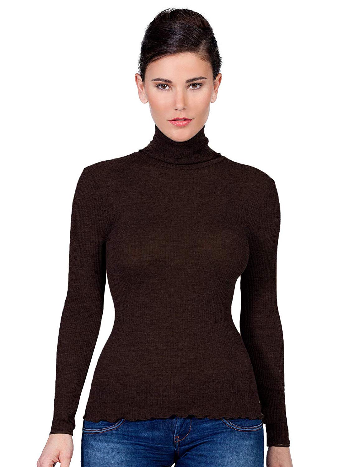 EGi Luxury Wool Silk Turtleneck Long Sleeve Top | 1494