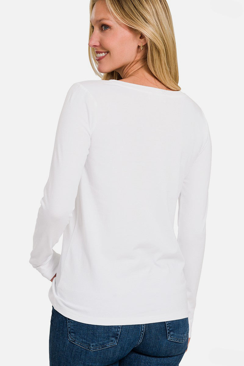 V-Neck Long Sleeve T-Shirt White