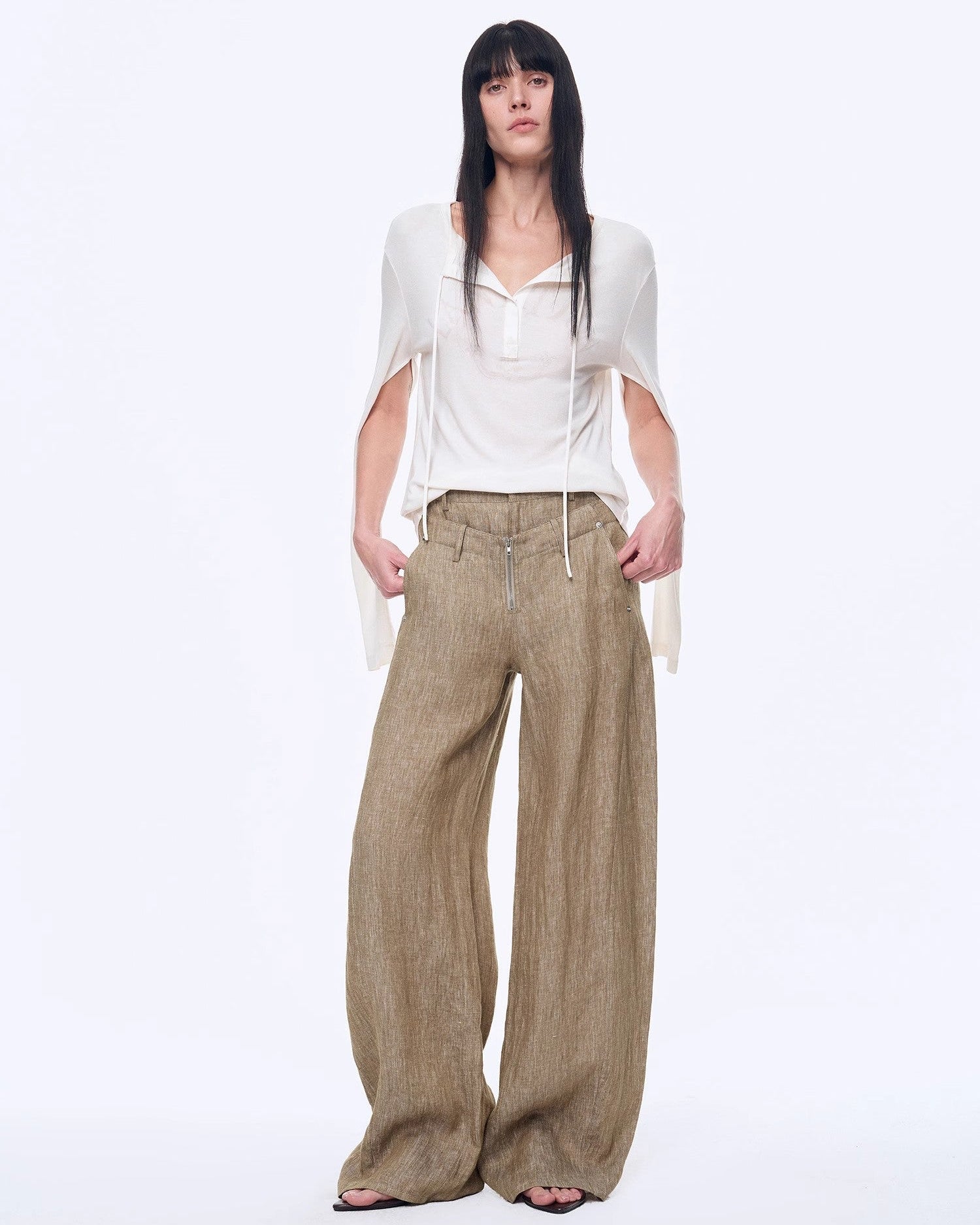 Fireladyfur Women's Stand-Up Silhouette Double Waist Linen Trousers ‘Berlin Street’