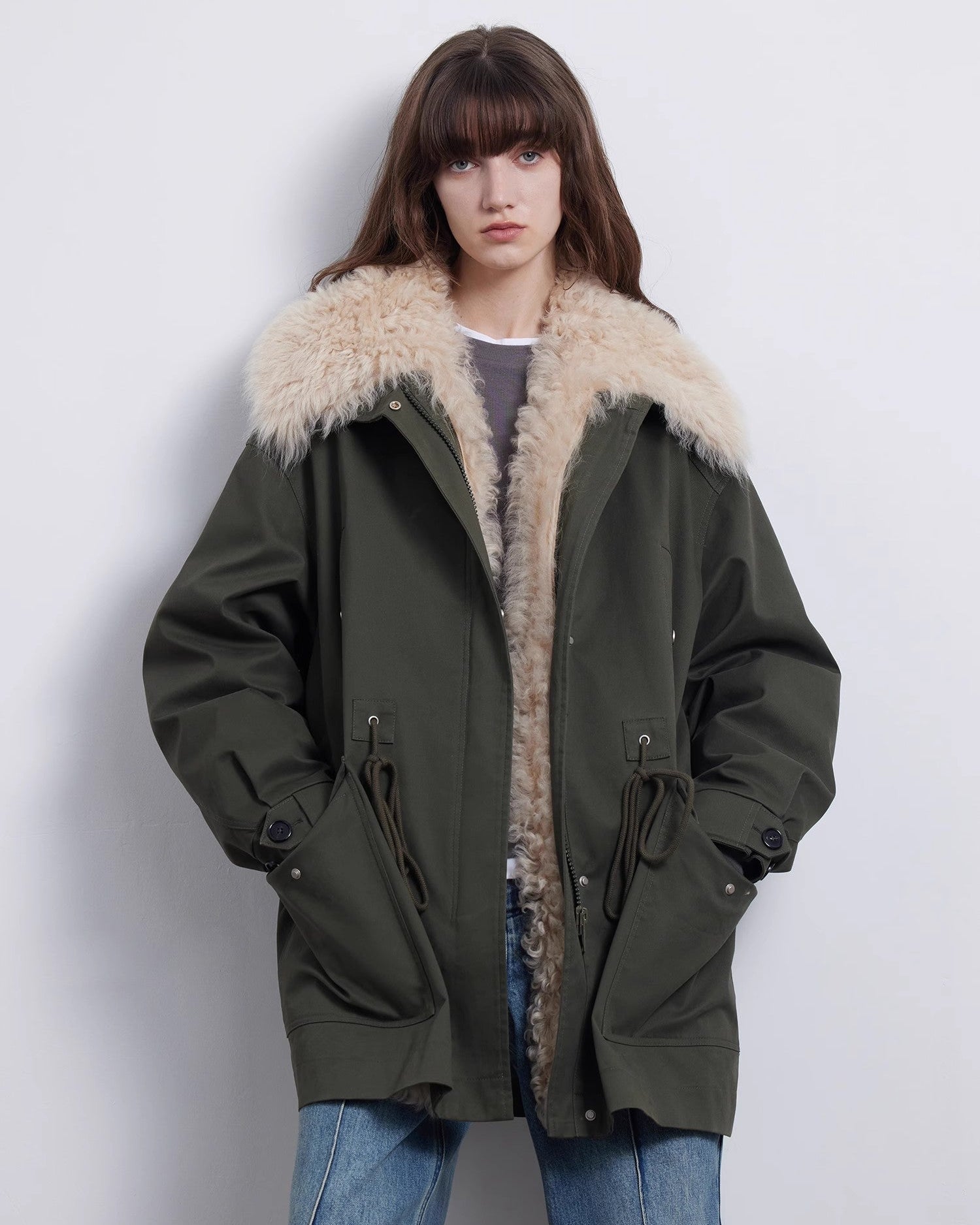 Fireladyfur Women’s Goose Down Parka Coat with Toscana Shearling Fur
