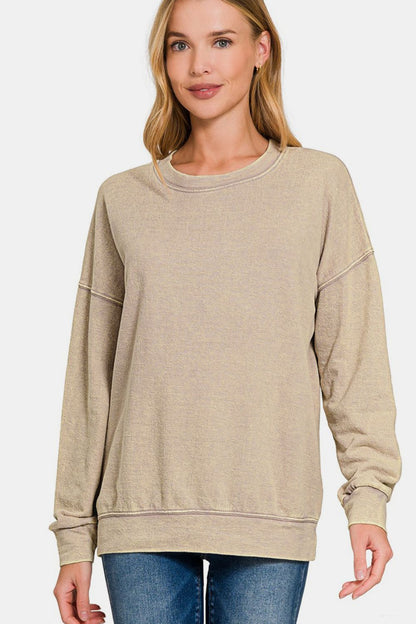 Khaki Washed Dropped Shoulder Sweatshirt