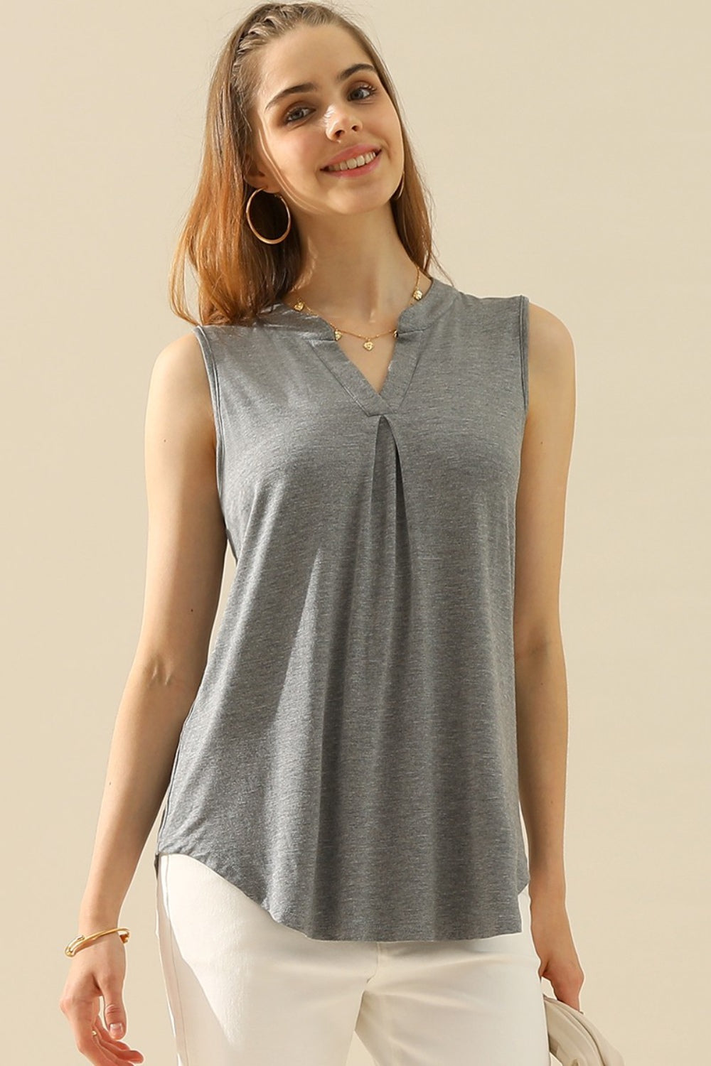 Ninexis Notched Sleeveless Top