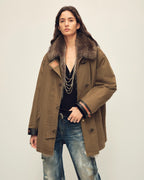 Premium White Goose Down Coat with Fur Collar ‘Winter Street Lights’