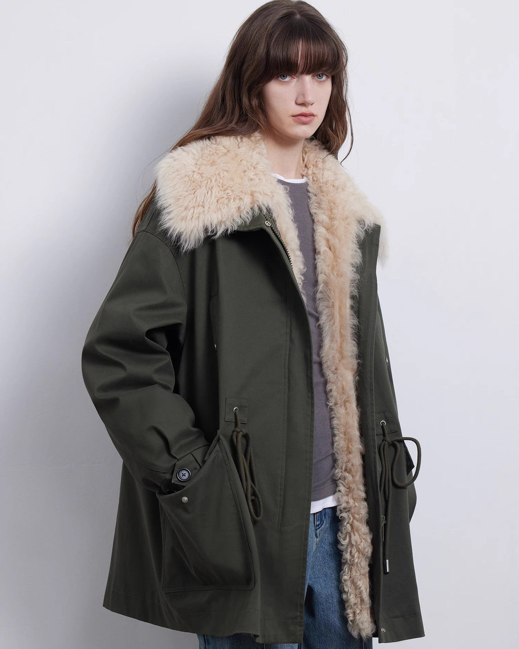Fireladyfur Women’s Goose Down Parka Coat with Toscana Shearling Fur