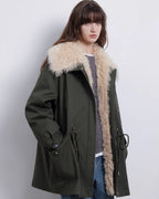 Fireladyfur Women’s Goose Down Parka Coat with Toscana Shearling Fur