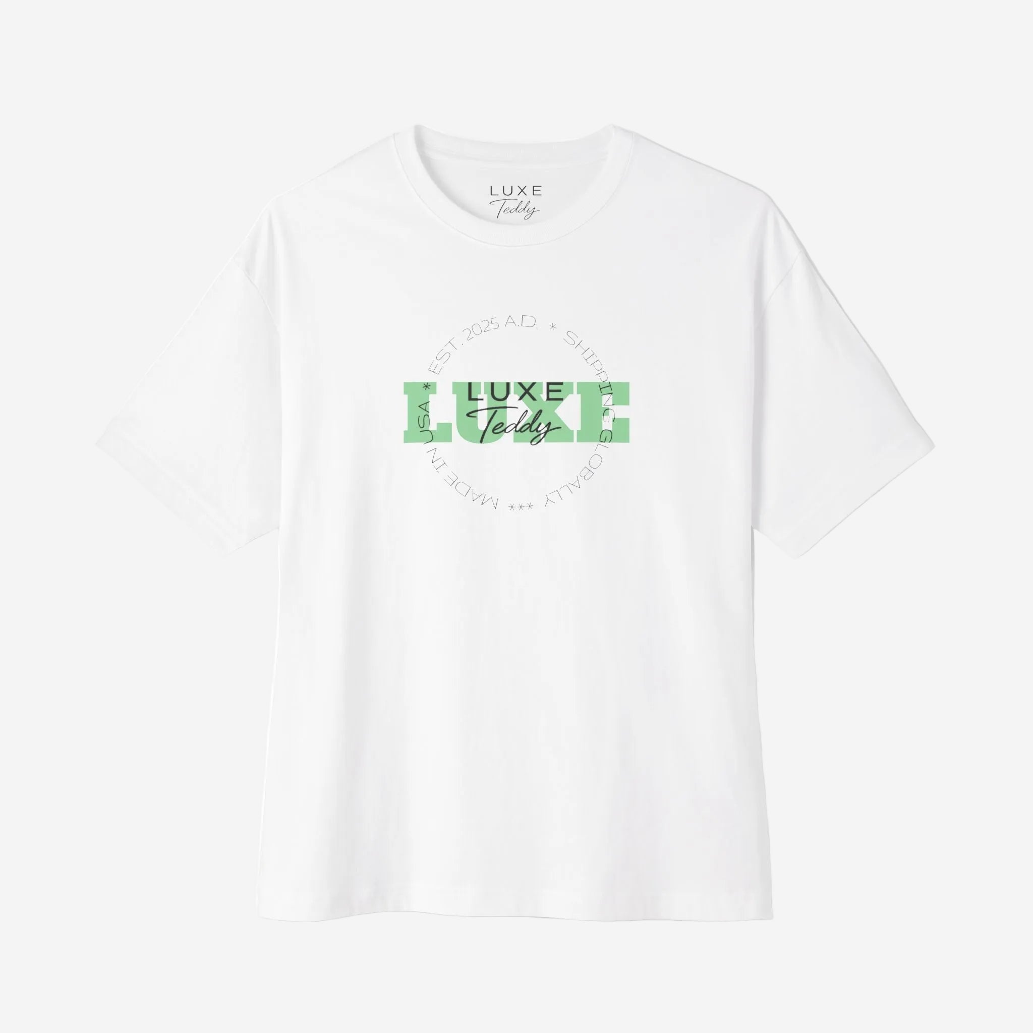 Luxe Teddy Oversized Vintage Green 'LUXE' Boxy Tee | 1021