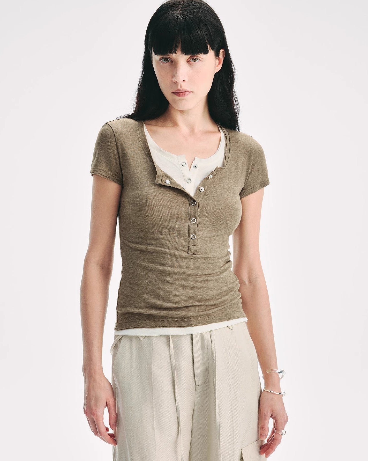 FireladyFur Slim Fit Tencel Wool Women's Henley Shirt