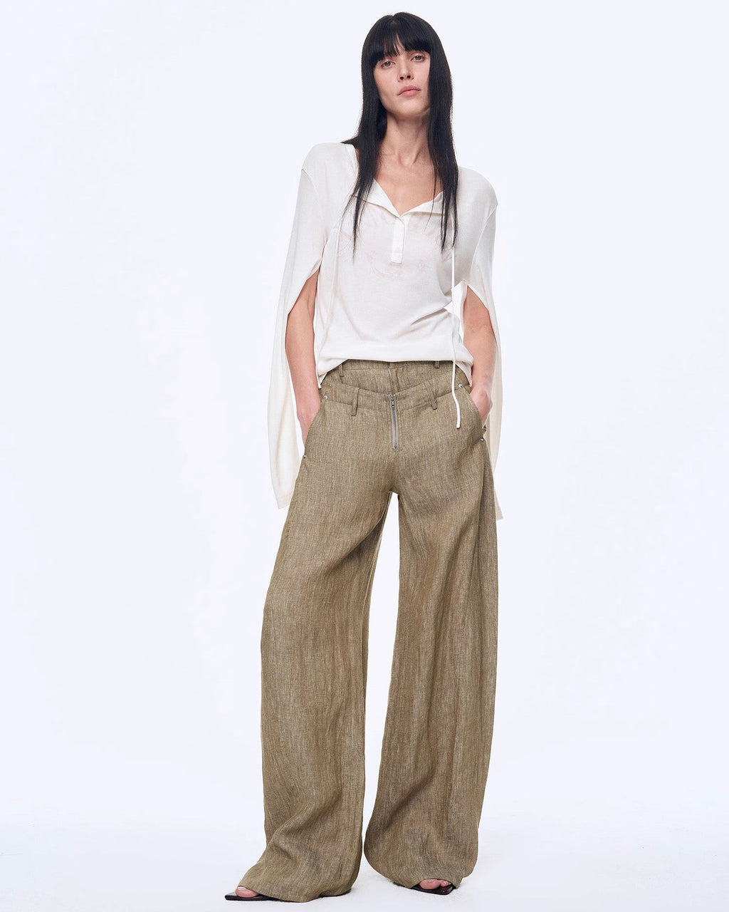 Fireladyfur Women's Stand-Up Silhouette Double Waist Linen Trousers ‘Berlin Street’