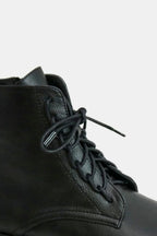 Black Faux Leather Lace-Up Boots with Side Zipper