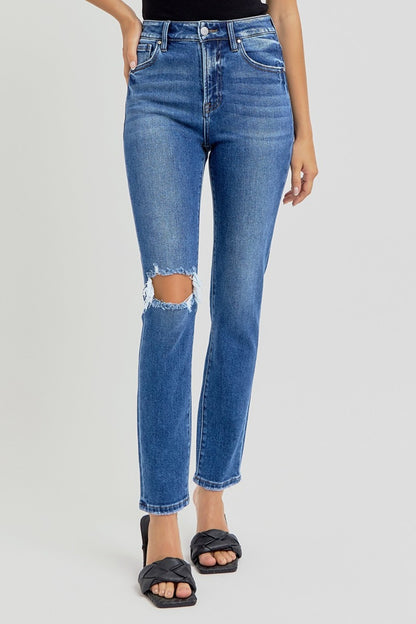 High Rise Ankle Skinny Knee Distressed Jeans