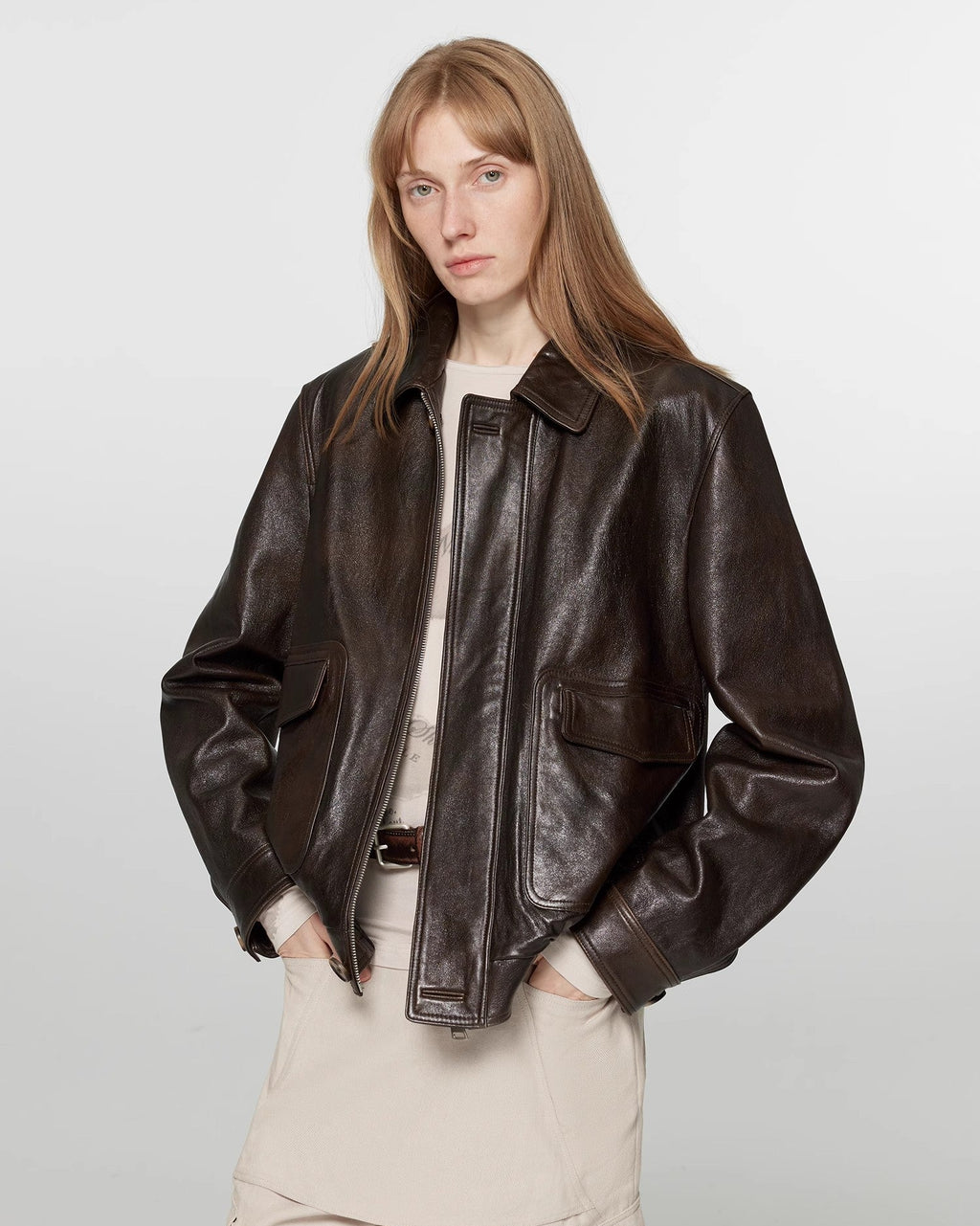 Fireladyfur Women's Vintage Brown Aviator Style Leather Jacket 'South City Old Lane'