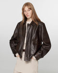 Fireladyfur Women's Vintage Brown Aviator Style Leather Jacket 'South City Old Lane'