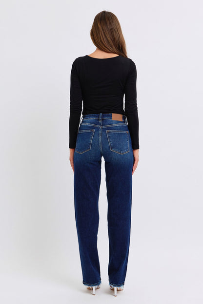 Raw Hem Straight Leg Jeans