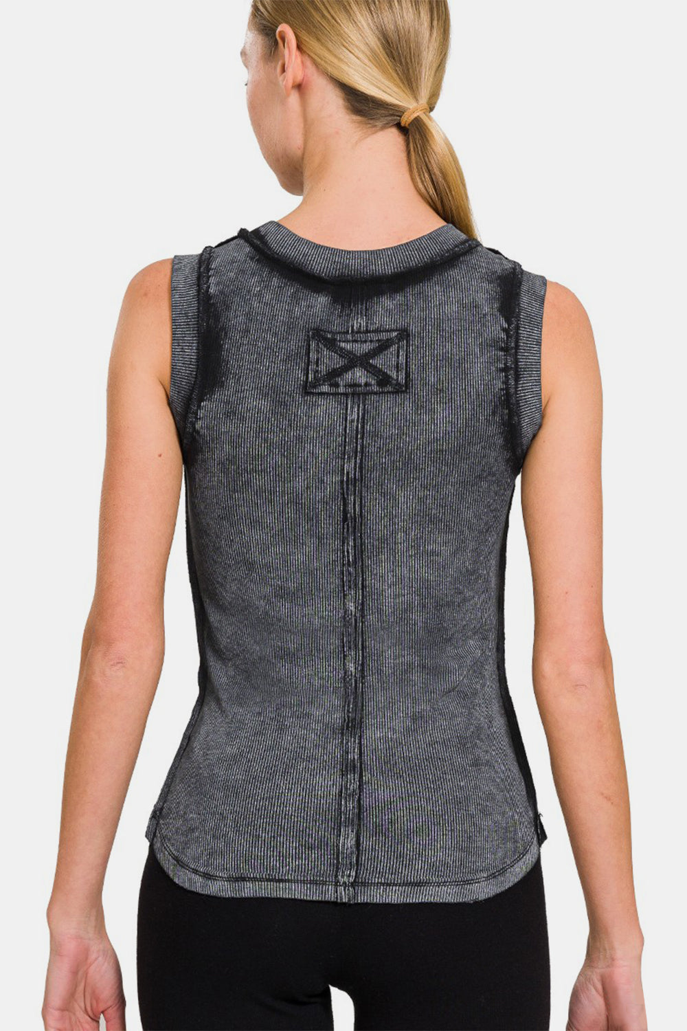Ash Black Washed Ribbed Slim Tank