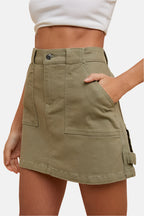 Cargo Denim Mini Skirt Olive Green