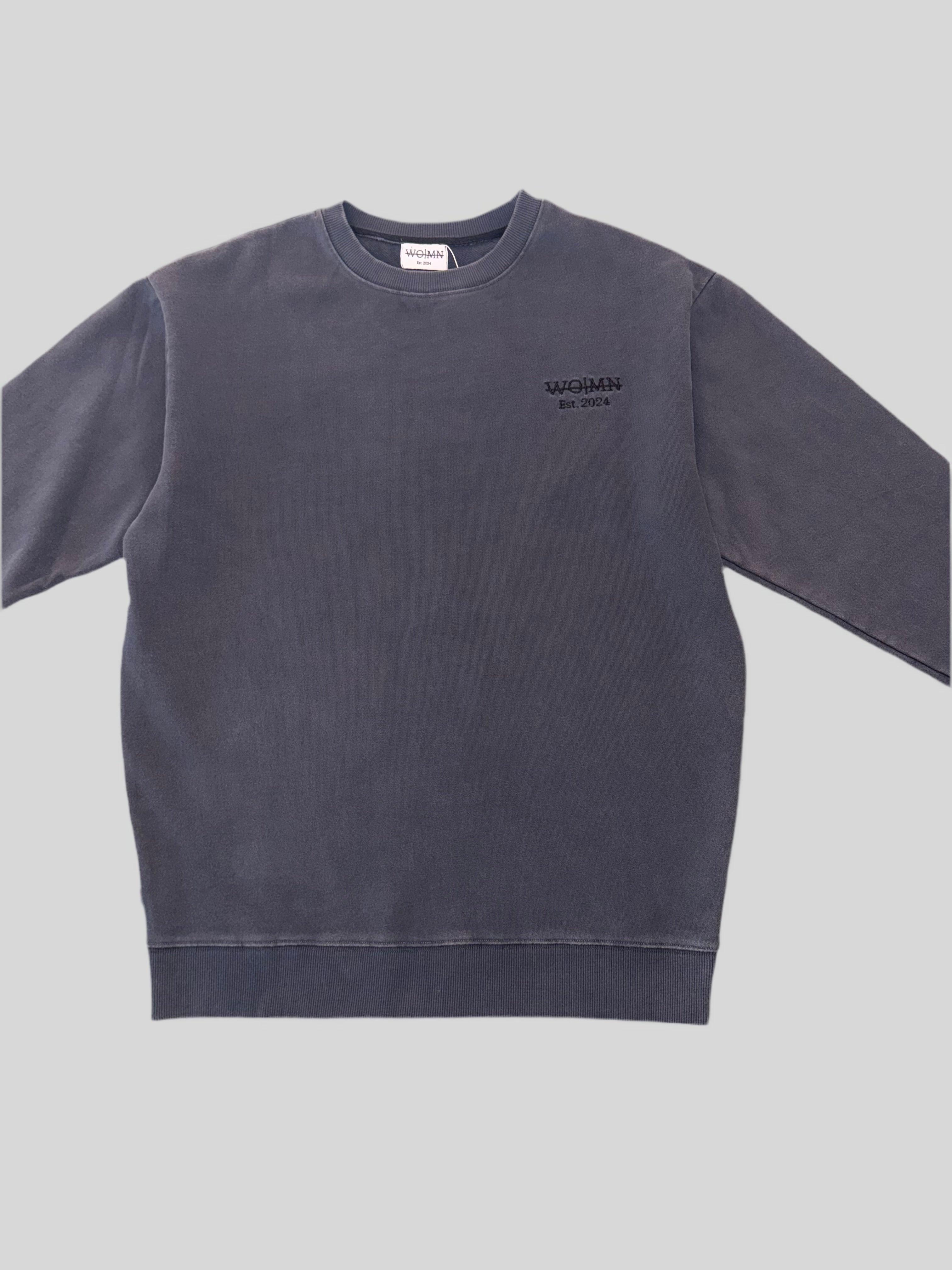 YEREVAN Embroidered Logo Design Oversized Crewneck Sweatshirt | Dark Vintage Grey