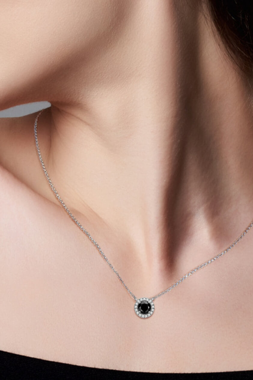 Black 1 Ct Moissanite Round Pendant Necklace