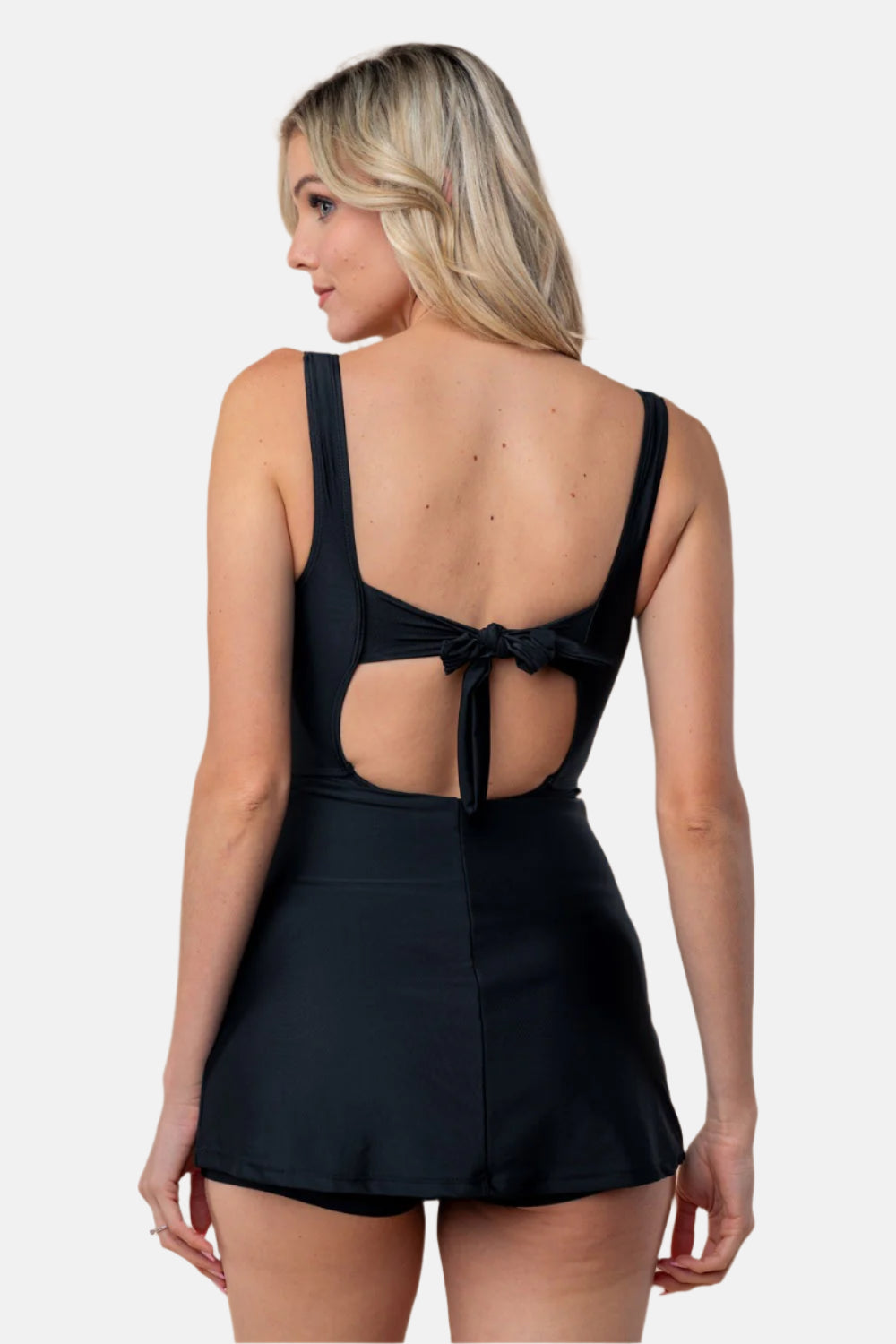 Tie Back Performance Knit Swim Dress Black