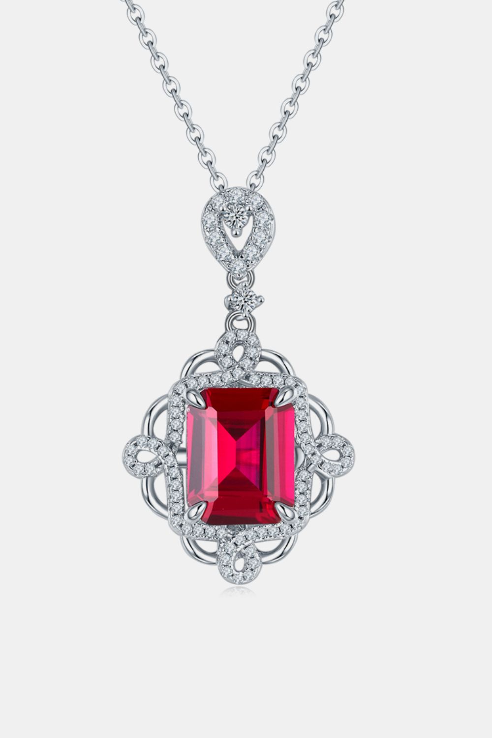 Rectangular Ruby Pendant Necklace in 925 Sterling Silver