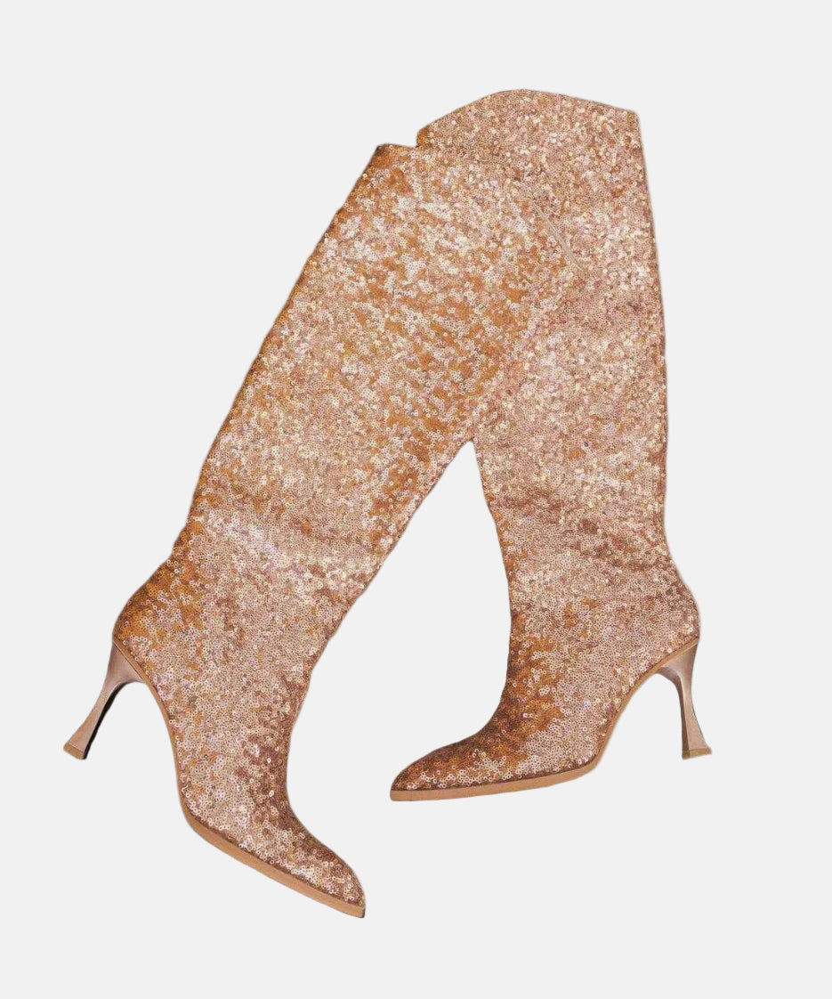The Jewel Rose Gold | Knee High Sequin Boots