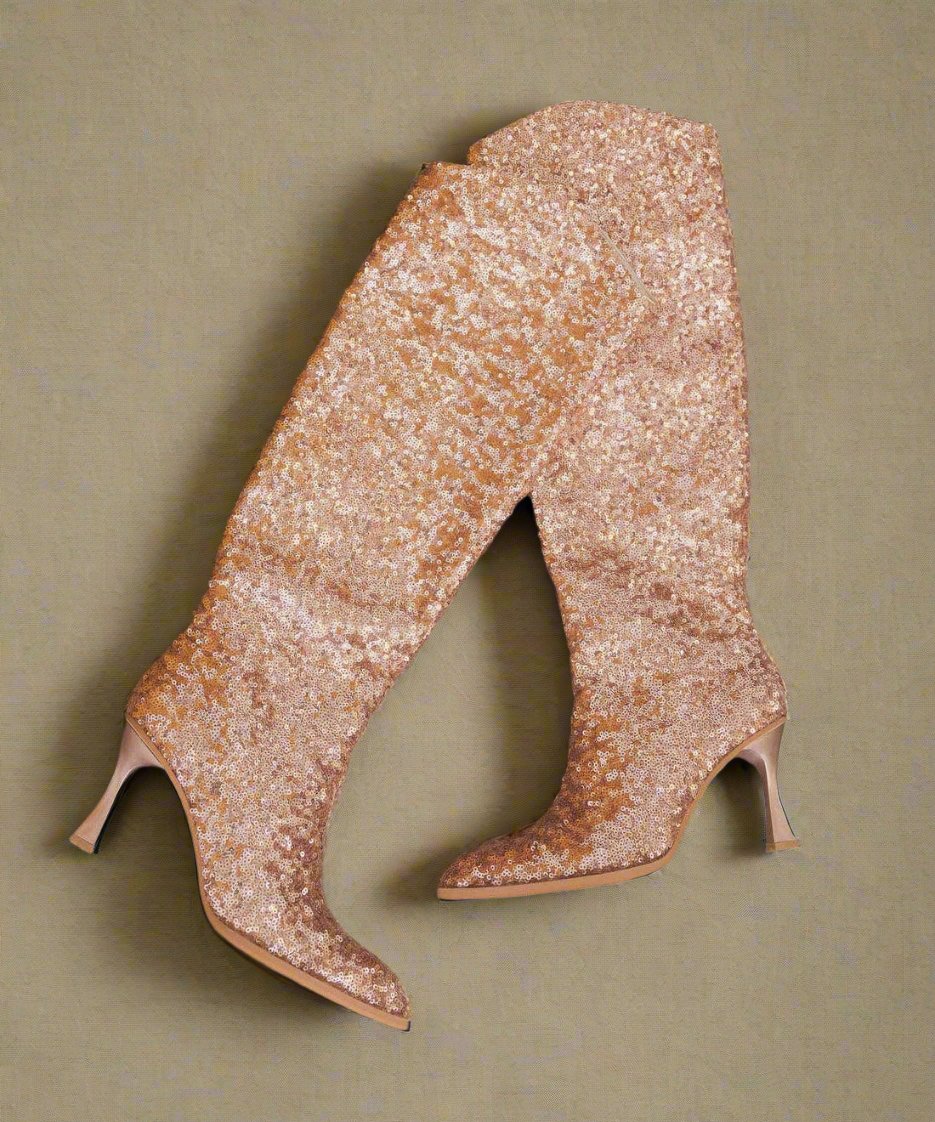 The Jewel Rose Gold | Knee High Sequin Boots
