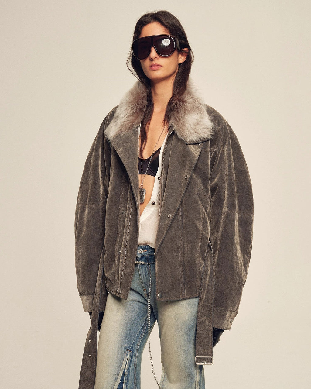 Women's Goose Down Parka Coat with Detachable Toscana Shearling Fur Collar