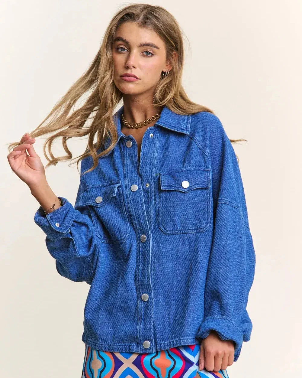 Denim Shacket with Snap Down Long Sleeve