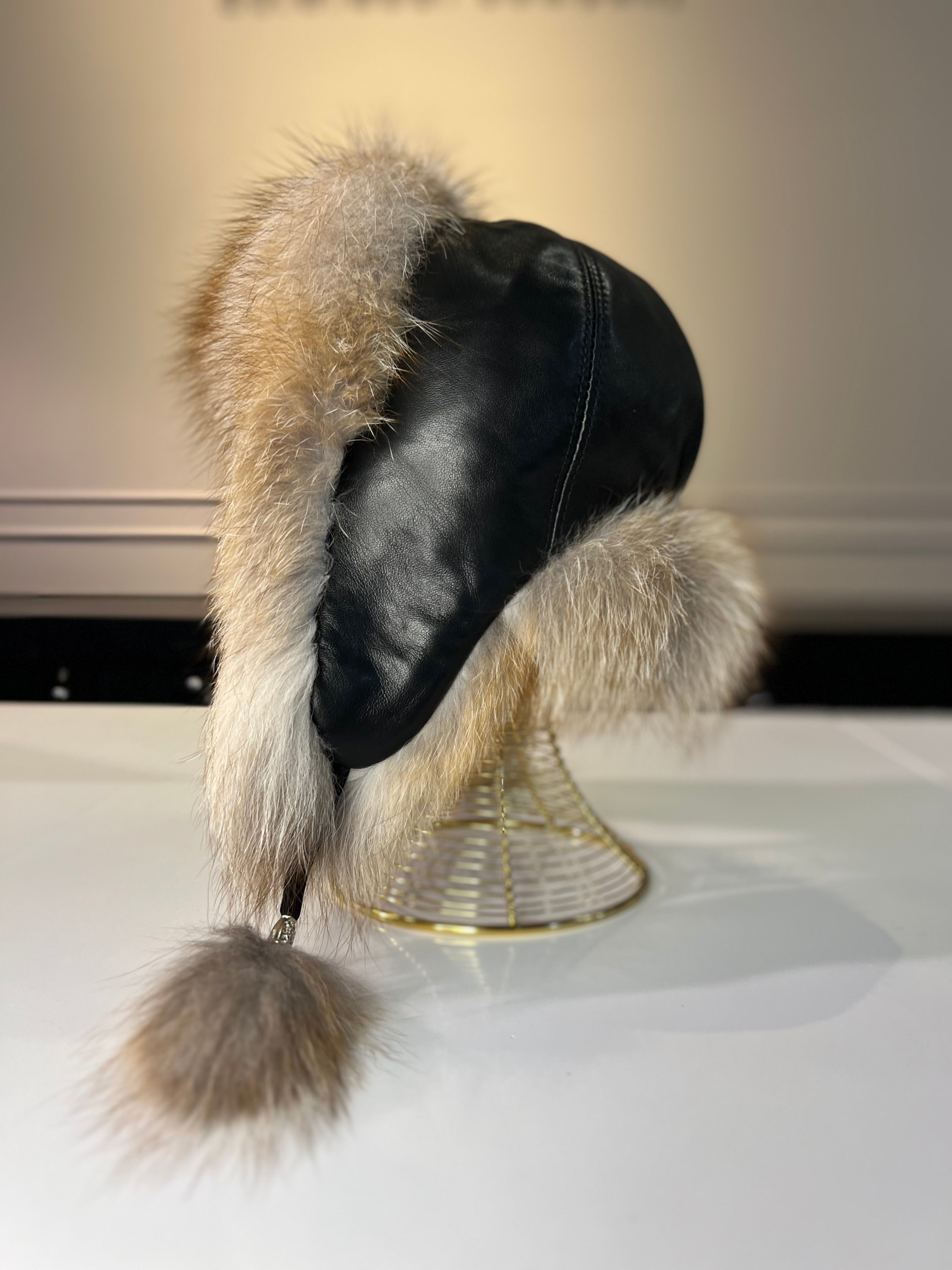 Genuine Silver Fox Fur Leather Hat