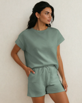 Astrid Textured Short Sleeve Top and Shorts Set | Seafoam