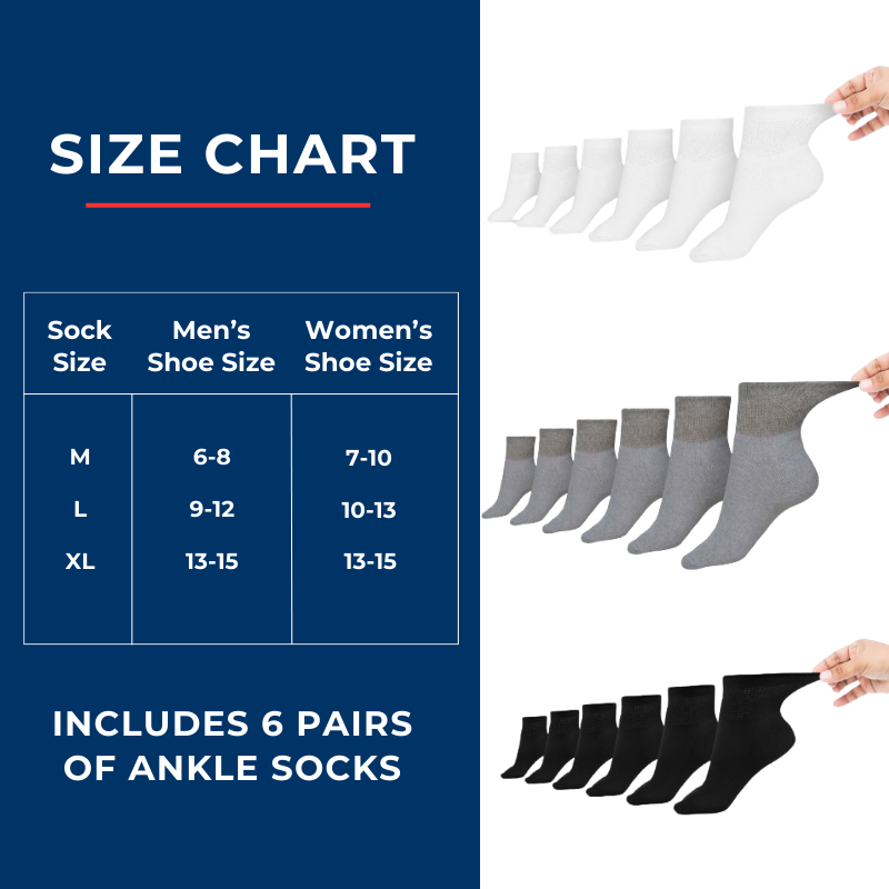 Women's Cotton Diabetic Ankle Socks | 6 Pairs