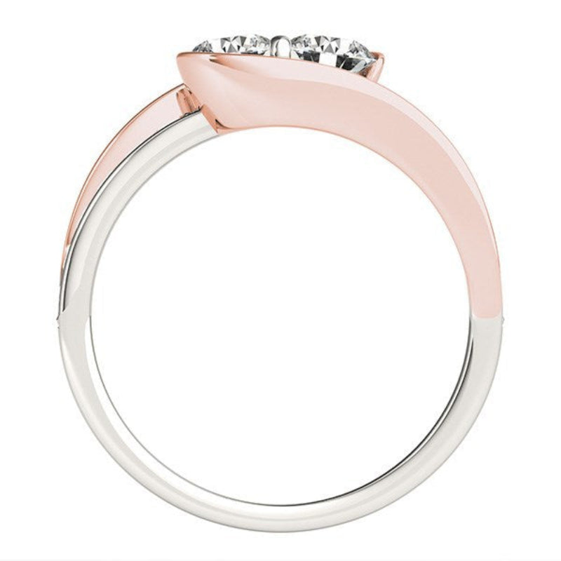 Two Stone Diamond Ring in 14K White & Rose Gold (3/4 cttw)