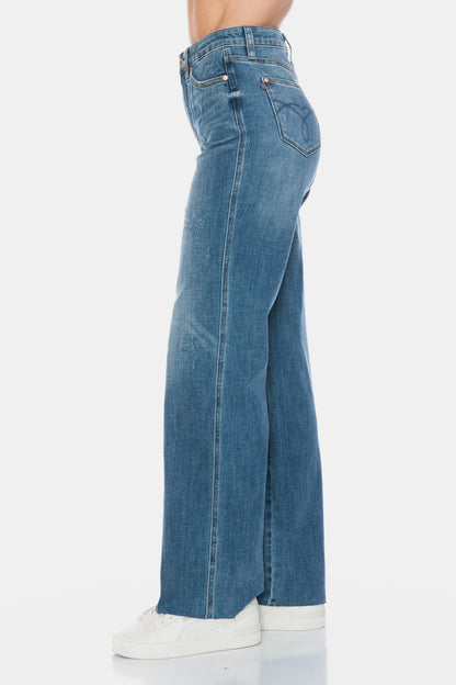 Tummy Control Cut Raw Hem Straight Jeans