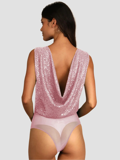 Sequin Surplice Sleeveless Bodysuit