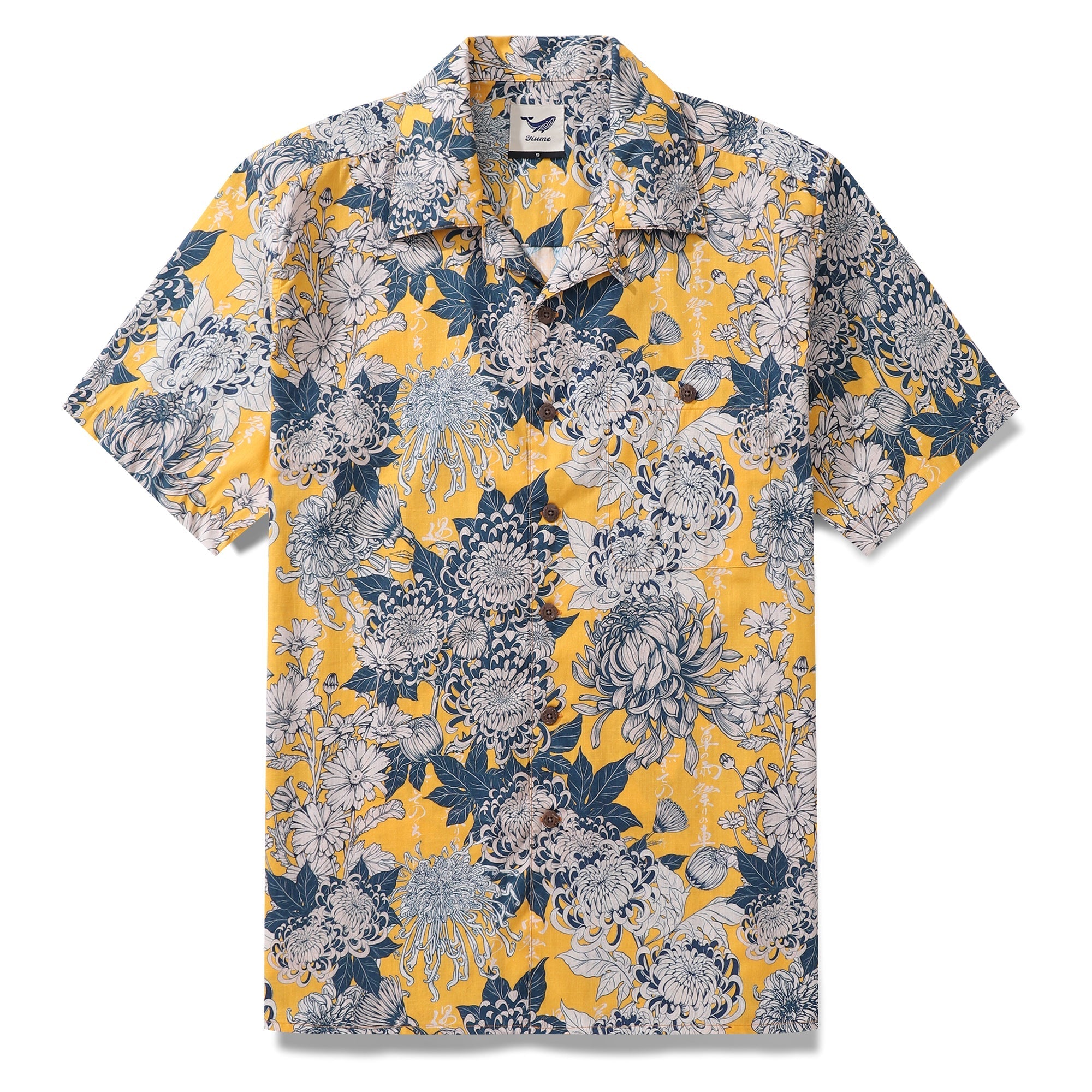 Yellow Hawaiian Japanese Flower Cotton Shirt