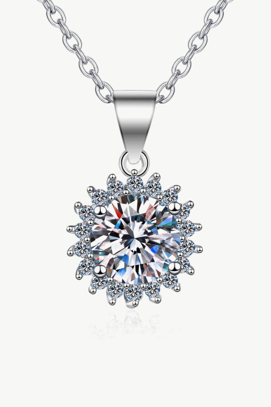 Sun Shape Silver Pendant Necklace 1 Ct Moissanite