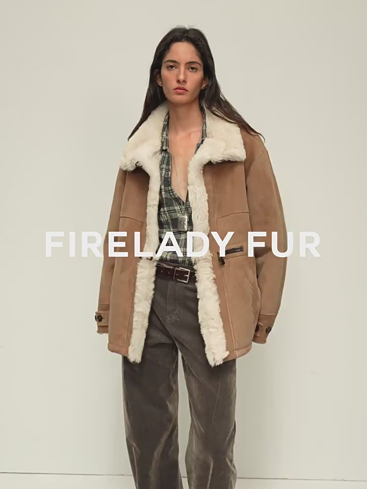 Firelady Fur Shearling Jacket with Italian Tuscan Curly Wool Suede Collar ‘Glam Belle’