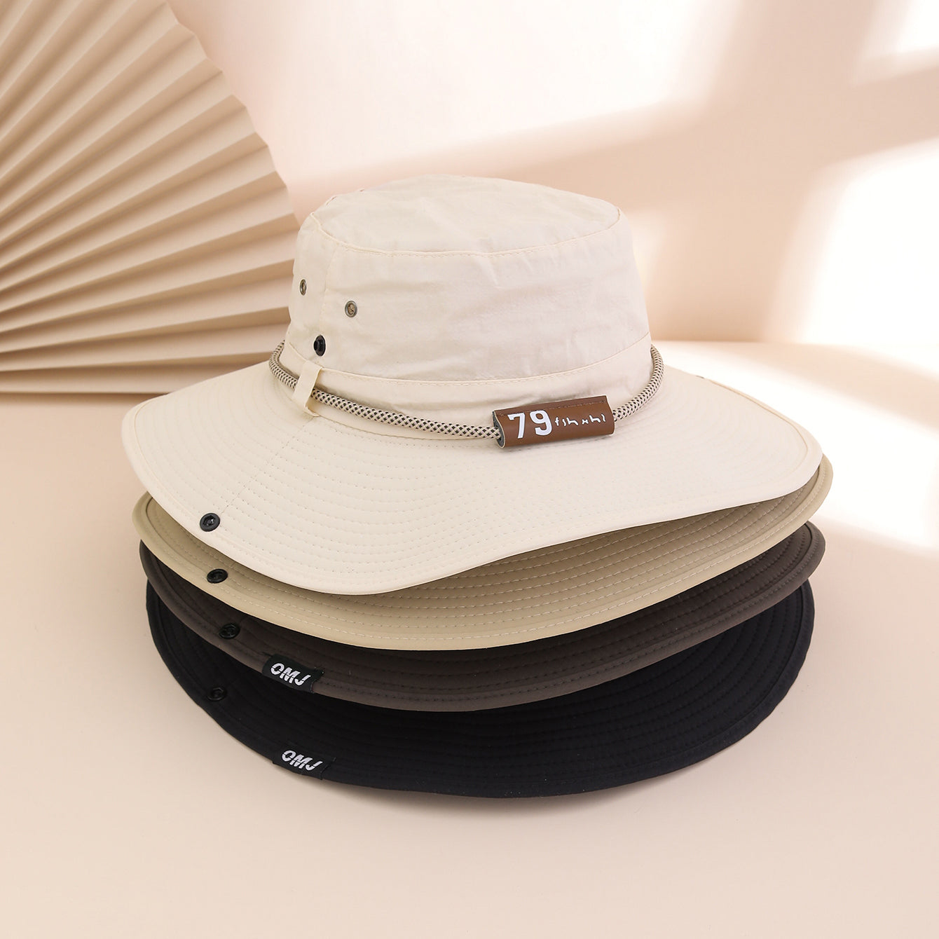 Wide-Brim Leather Patch Fisherman Hat | UV Sun Protection Outdoor Hat