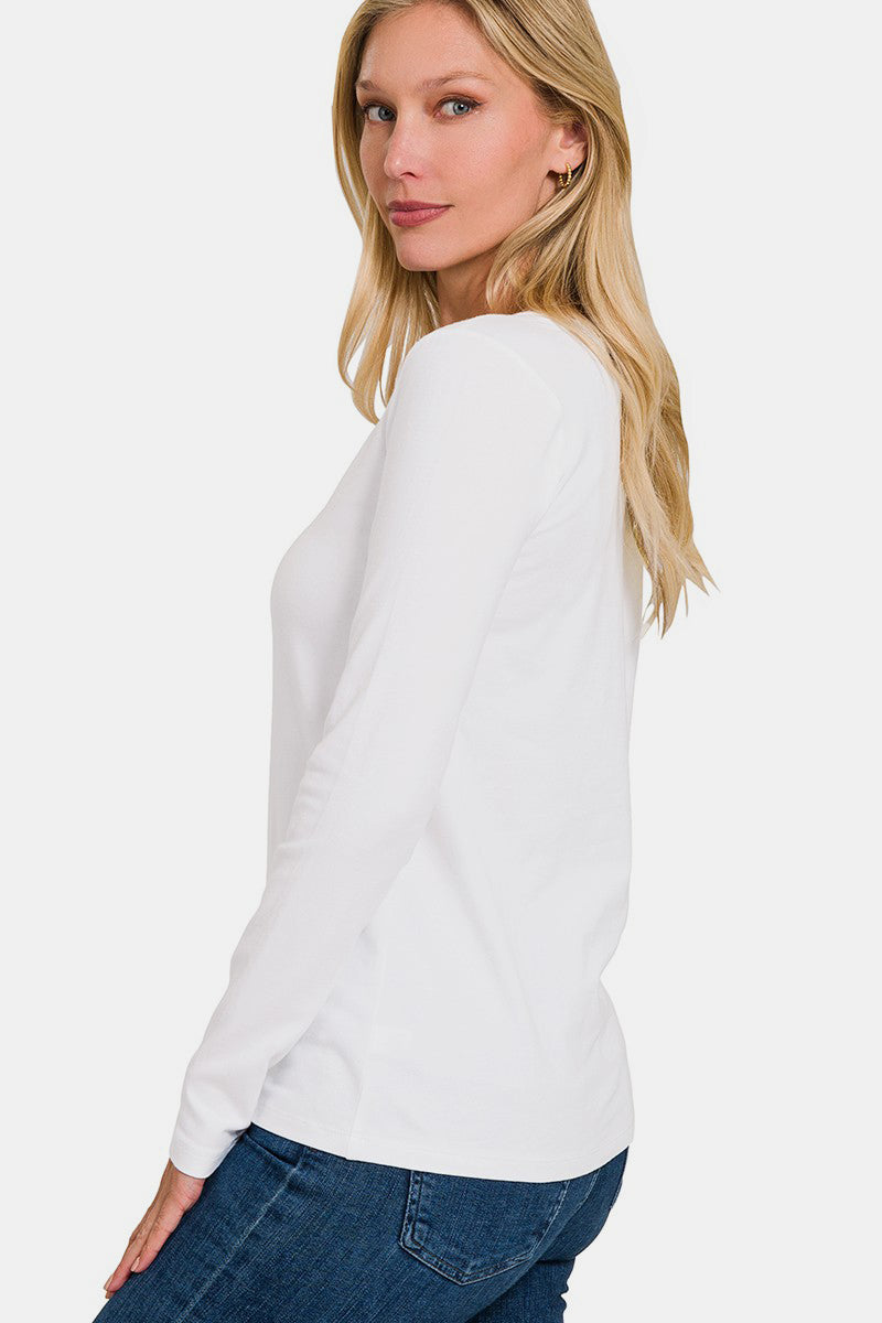 V-Neck Long Sleeve T-Shirt White