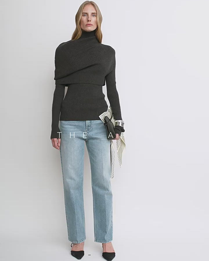 Merino Wool Turtleneck Sweater with Detachable Shawl | 2-Piece Knit Set 'Elegant Layers'