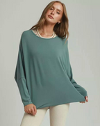 Batwing Round Neck Long Sleeve Top | Slate Blue