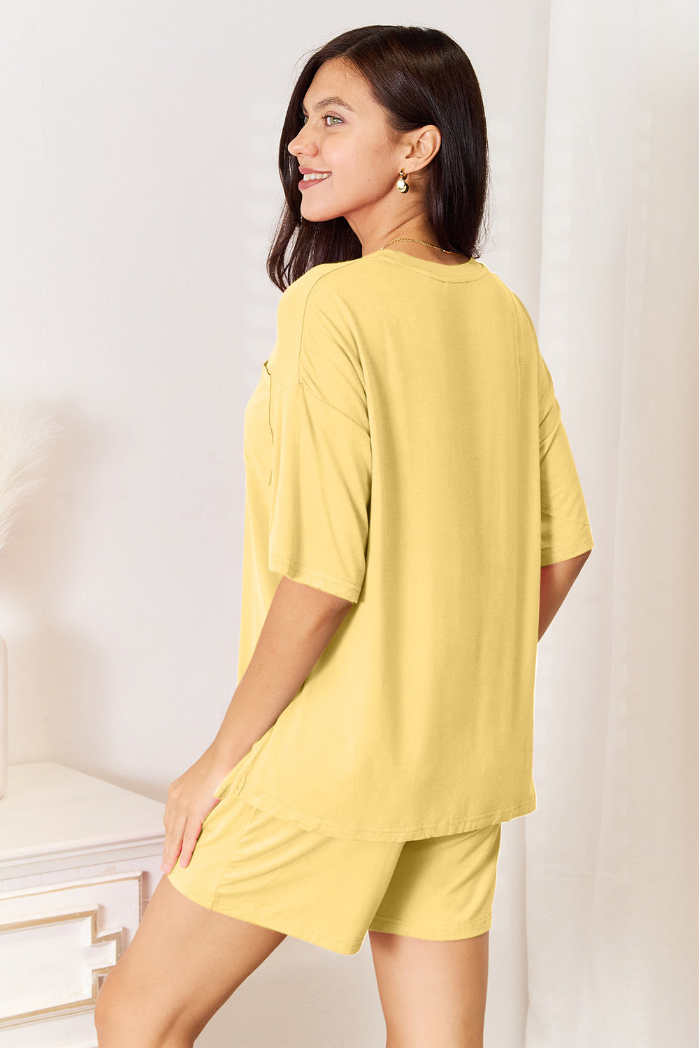 Basic Bae Bamboo Round Neck Drop Shoulder T-Shirt and Shorts Set