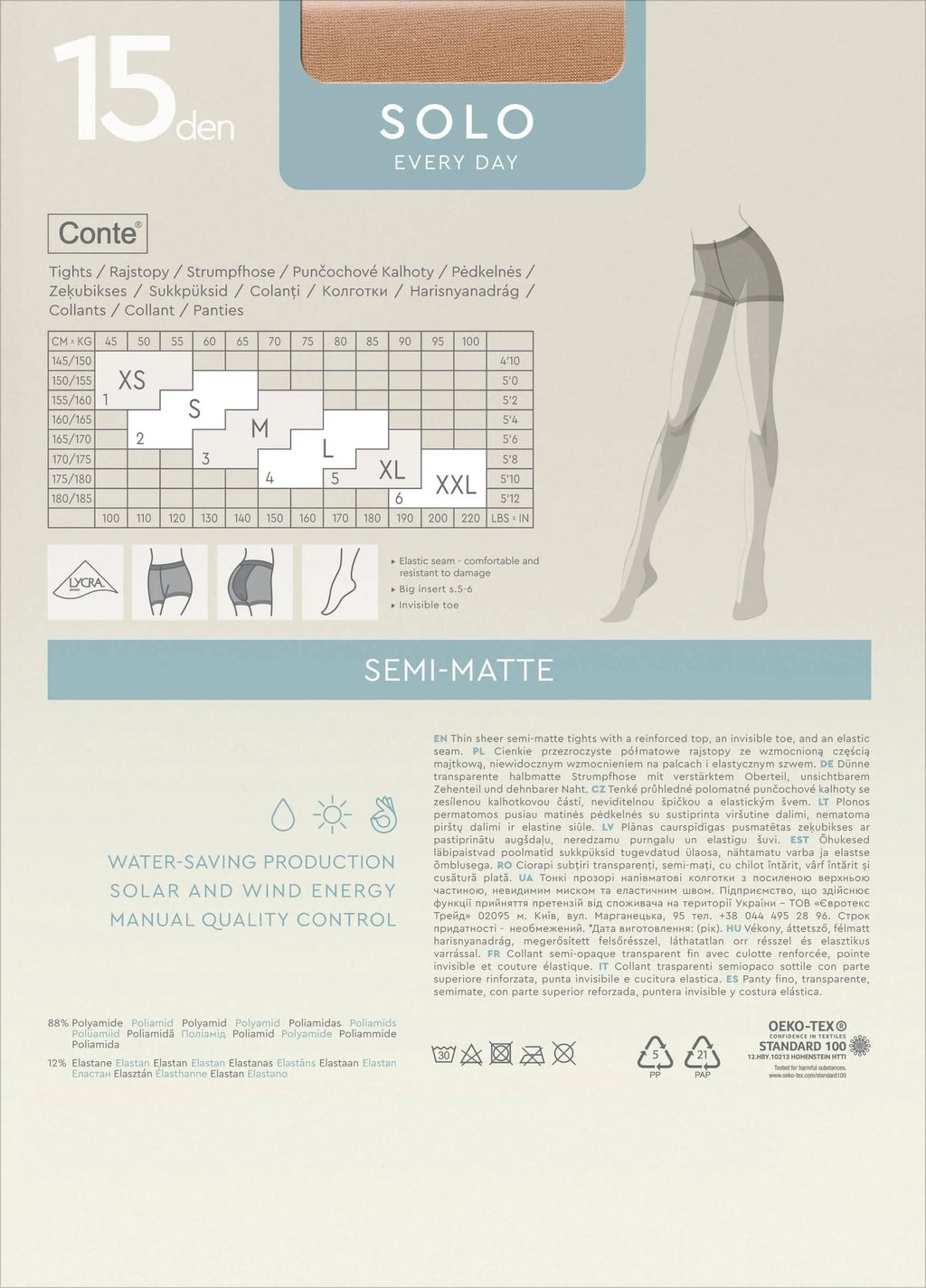 Tights Conte Solo 15 Den | Classic Pantyhose