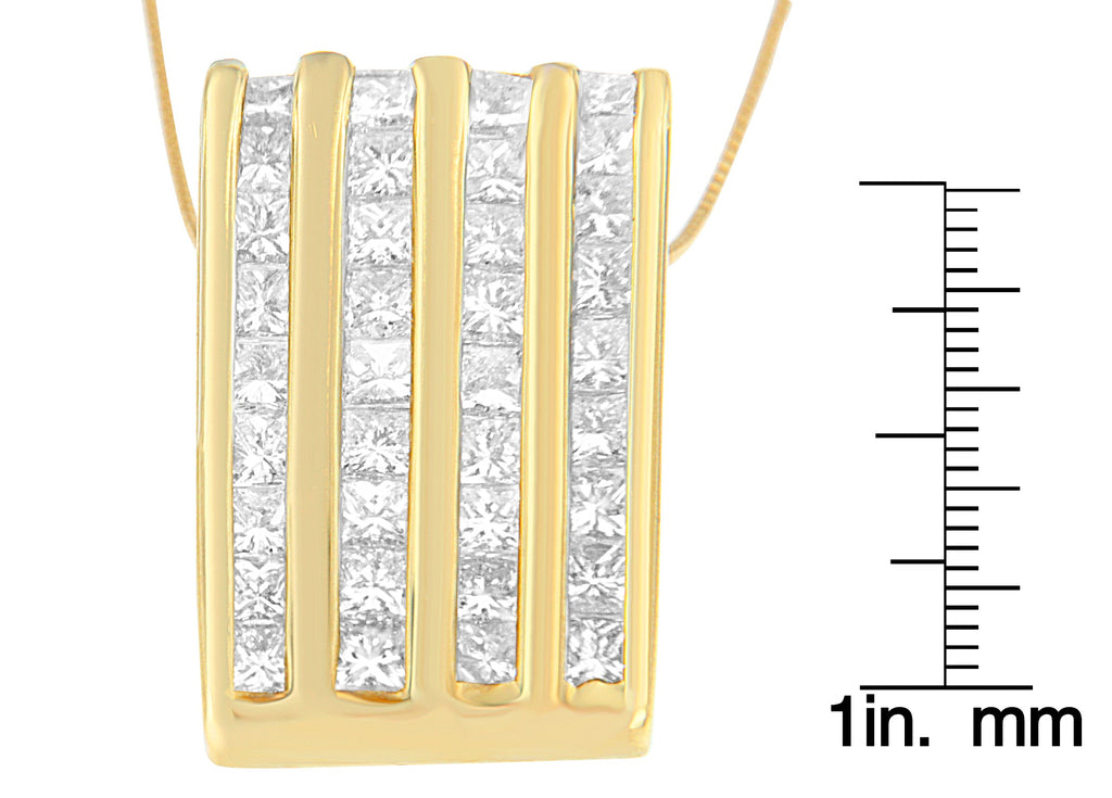 14K Yellow Gold 2 1/3 Cttw Princess Cut Diamond Block Pendant Necklace