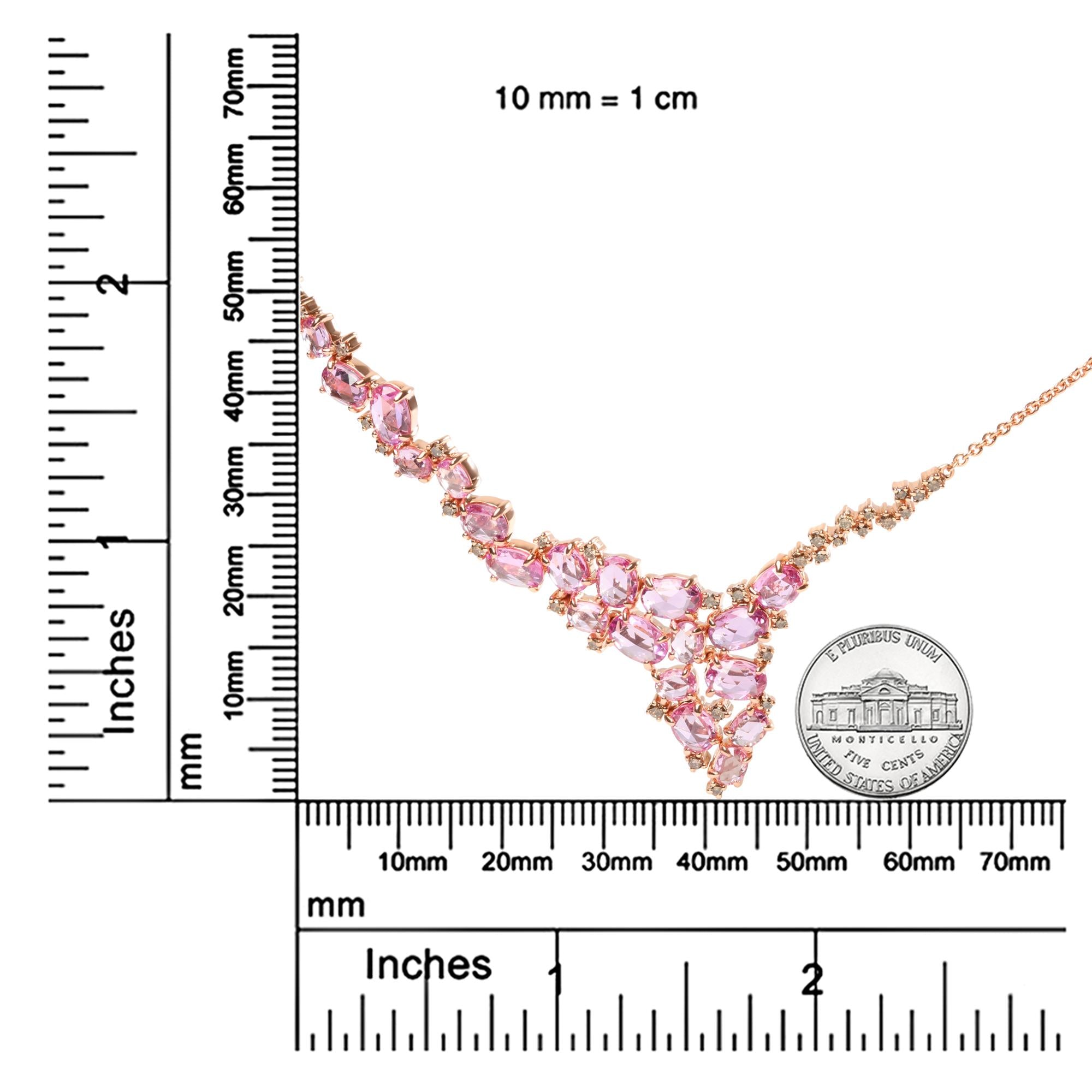 18K Rose Gold 1/2 Cttw Brown Diamond and Oval Pink Sapphire Cluster Necklace