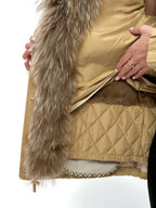 Genuine Silver Fur Trim Parka with Rabbit Fur Insulation Khaki