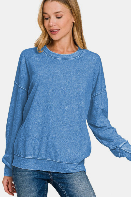 Blue Washed Dropped Shoulder Sweatshirt