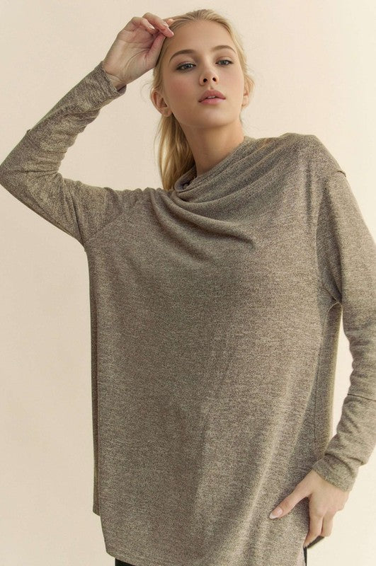 Slit Mock Neck Long Sleeve Top