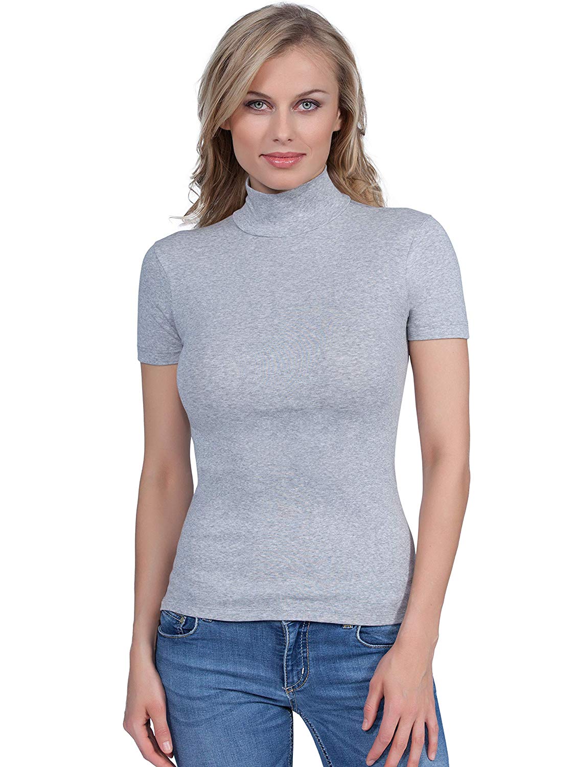 BASIC COTTON Free Spirit Premium Quality Cotton Women's Turtleneck Short Sleeve Shirt