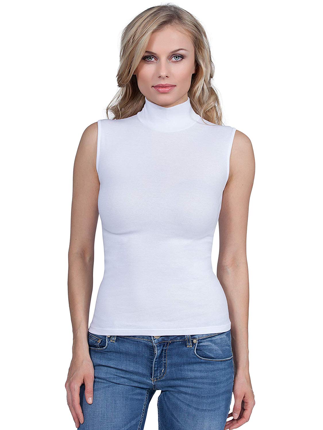 BASIC COTTON Free Spirit Premium Quality Cotton Women's Turtleneck Sleeveless Top